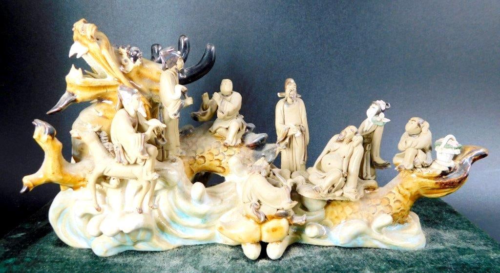 Chinese Figural Sculpture, Dragon w/ Eight Immortals of Daoist Mythology - 2