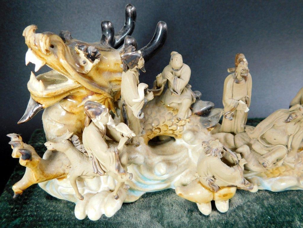 Chinese Figural Sculpture, Dragon w/ Eight Immortals of Daoist Mythology - 4