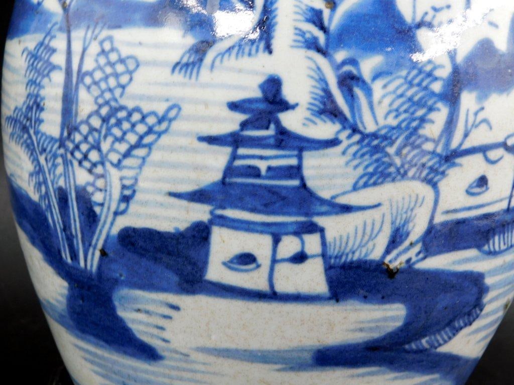 Chinese Blue-and-White Porcelain Ginger Jar w/ Wooden Stand - 4