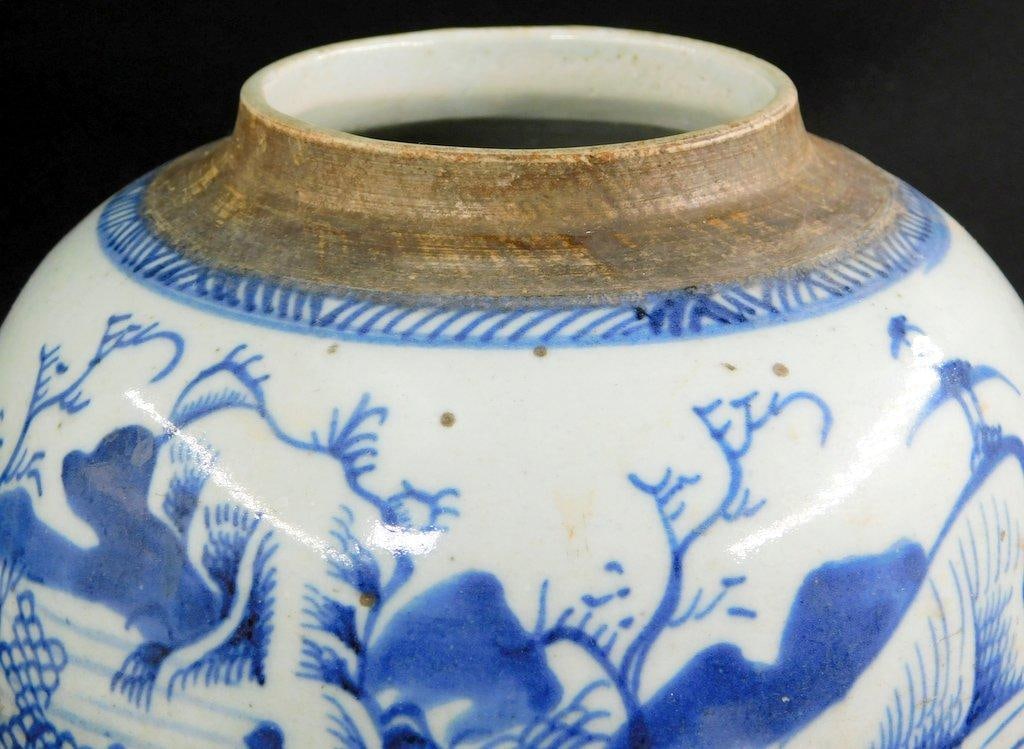 Chinese Blue-and-White Porcelain Ginger Jar w/ Wooden Stand - 5