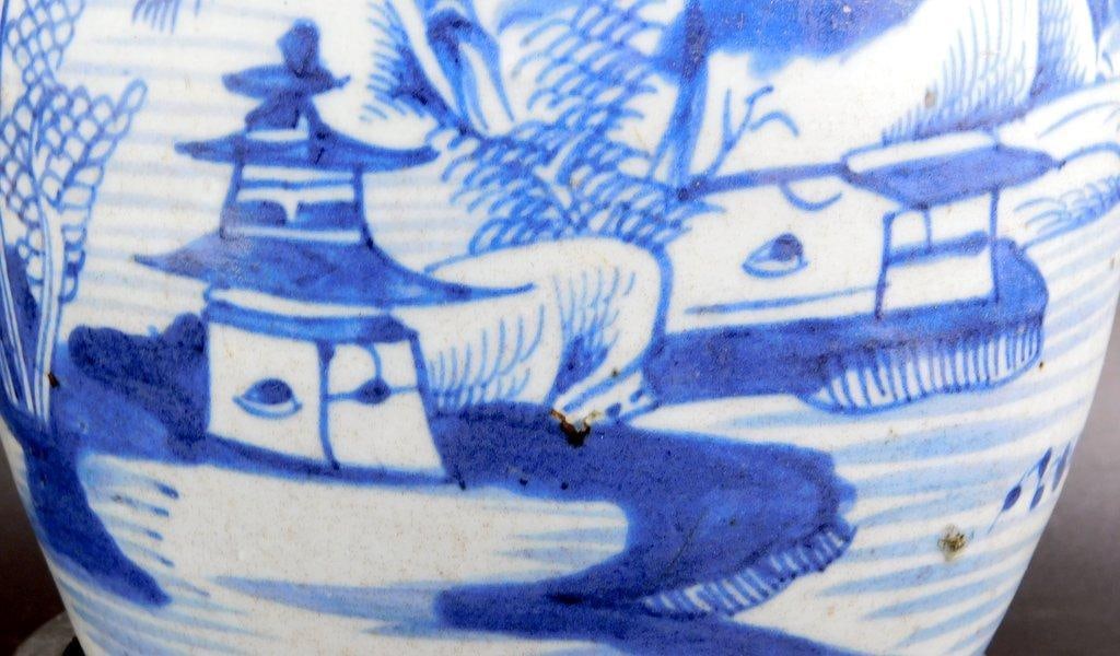 Chinese Blue-and-White Porcelain Ginger Jar w/ Wooden Stand - 6