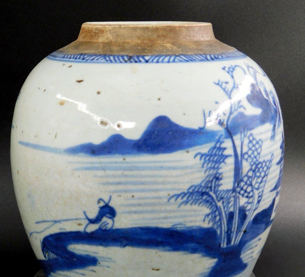 Chinese Blue-and-White Porcelain Ginger Jar w/ Wooden Stand - 7