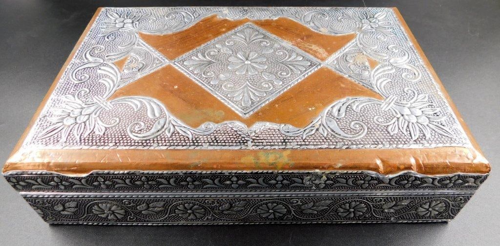 Metal and Wooden Decorative Box with Floral Engravings, Made in India (1 of 7)
