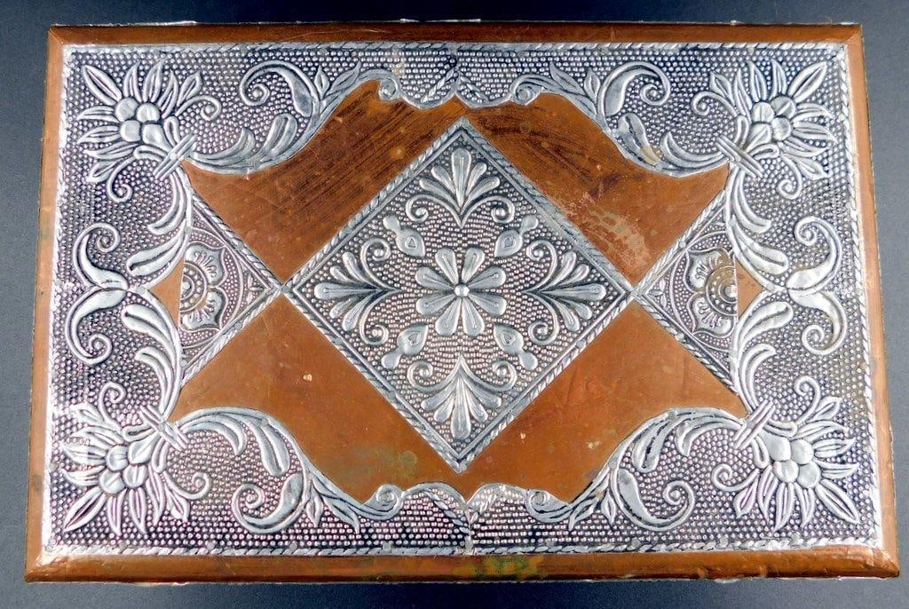 Metal and Wooden Decorative Box with Floral Engravings, Made in India - 2
