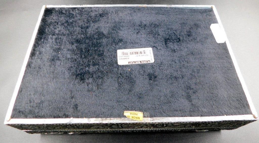 Metal and Wooden Decorative Box with Floral Engravings, Made in India - 6