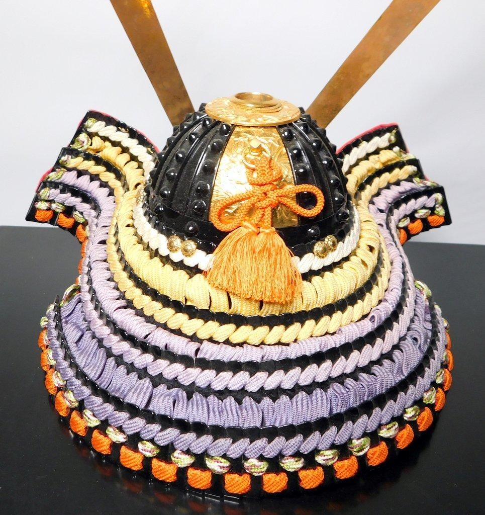 Traditional Japanese Kabuto Helmet w/ Decorative Lacquer Box - 12