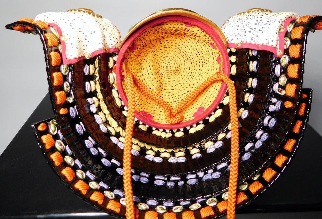 Traditional Japanese Kabuto Helmet w/ Decorative Lacquer Box - 13