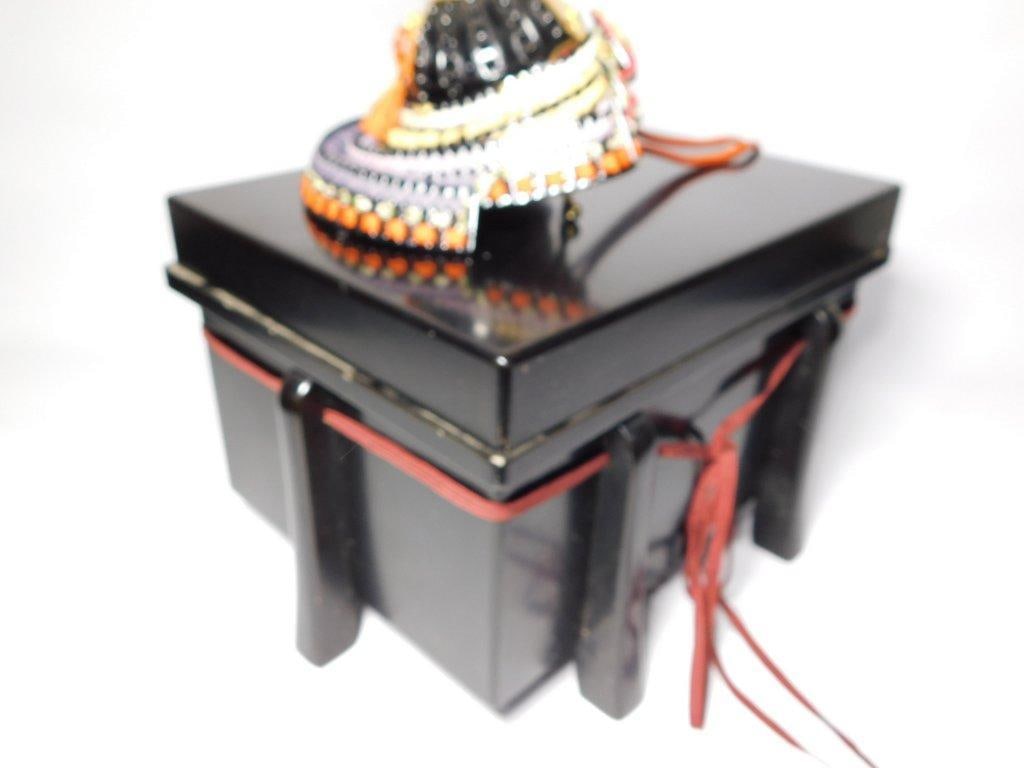 Traditional Japanese Kabuto Helmet w/ Decorative Lacquer Box - 8