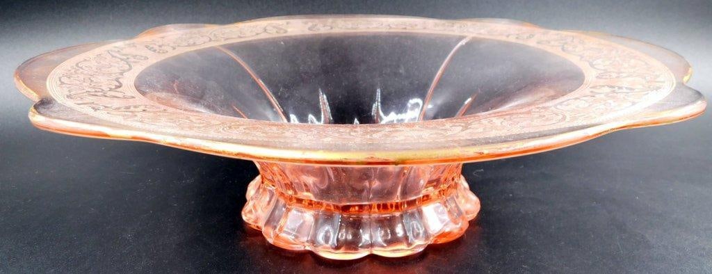Pink Depression Glass Bowl w/ Etched Floral Motif (1 of 8)