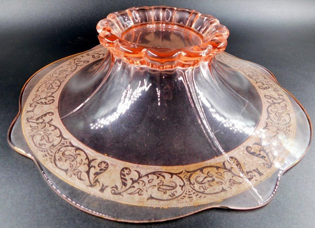 Pink Depression Glass Bowl w/ Etched Floral Motif - 5
