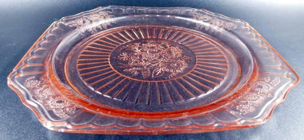 Pink Depression Glass Plate w/ Floral Garland Design - 2