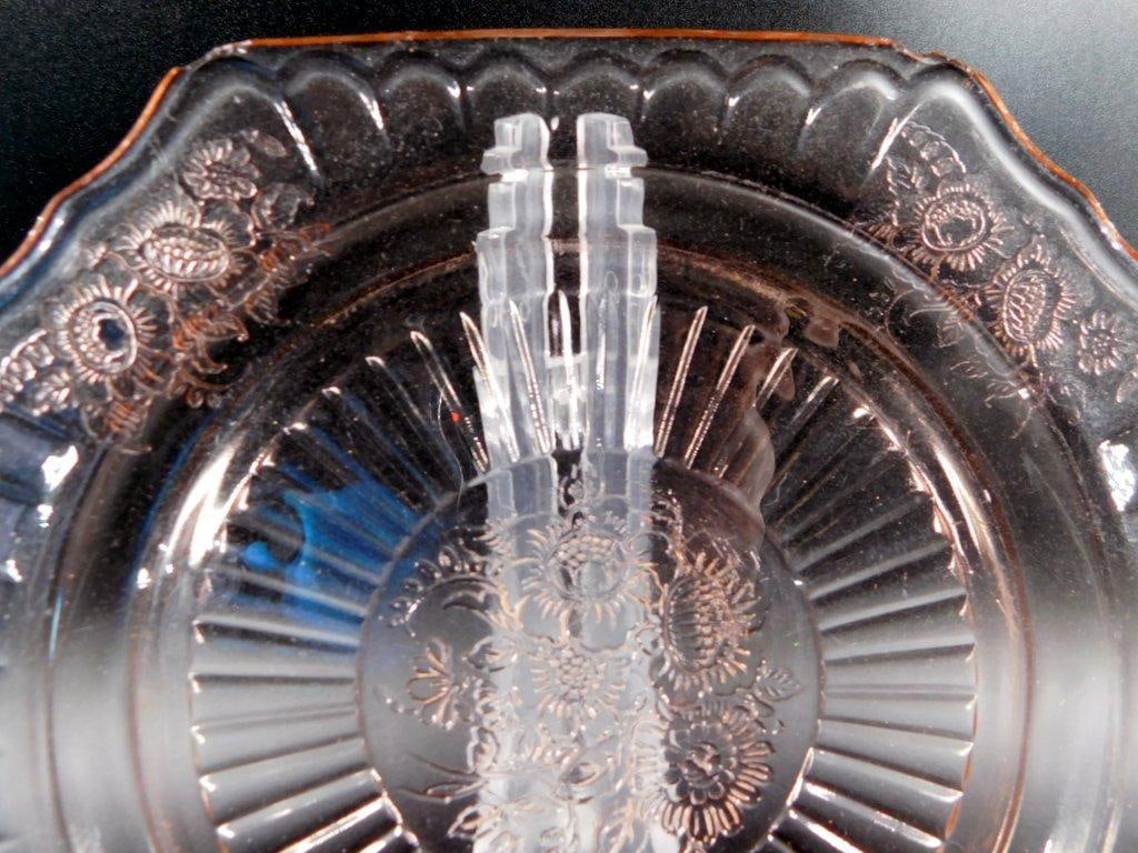 Pink Depression Glass Plate w/ Floral Garland Design - 3