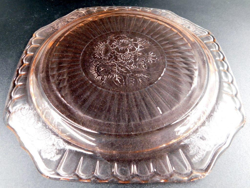 Pink Depression Glass Plate w/ Floral Garland Design - 6