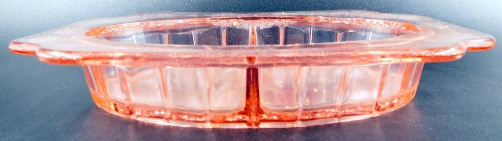 Pink Depression Glass Divided Serving Dish w/ Floral Pattern - 2
