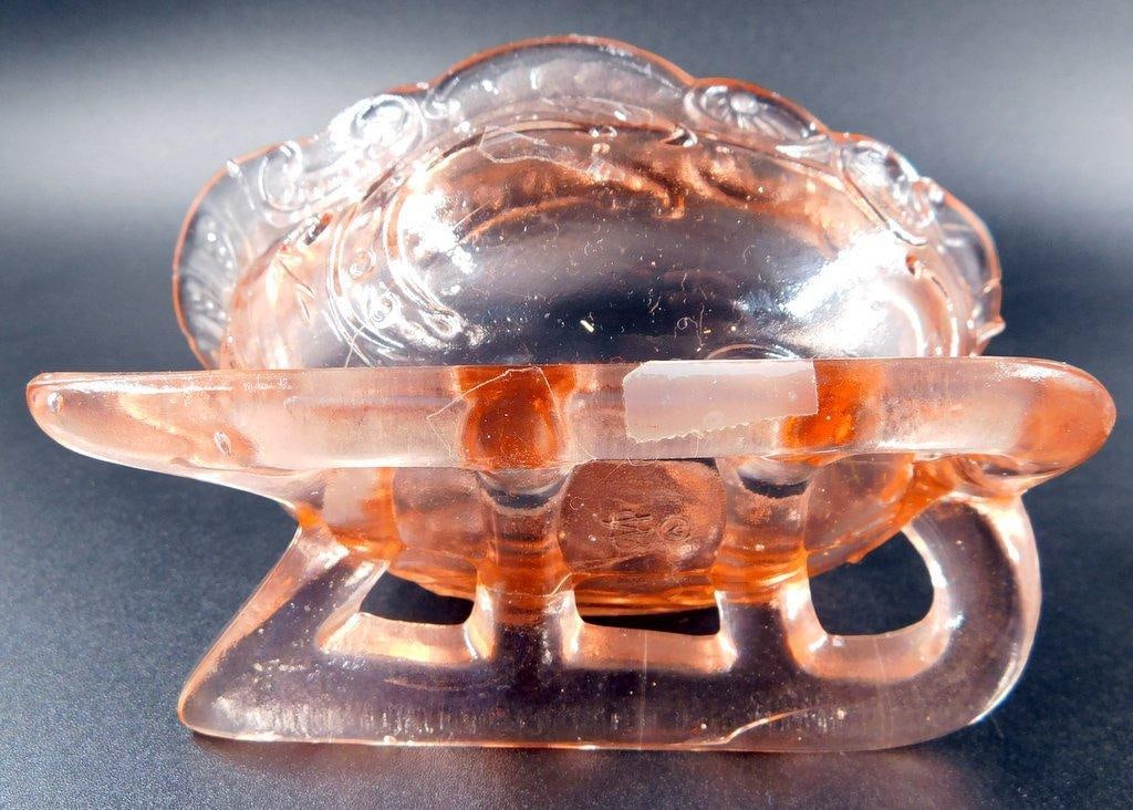 Pink Depression Glass Covered Dish Santa and Sleigh - 6