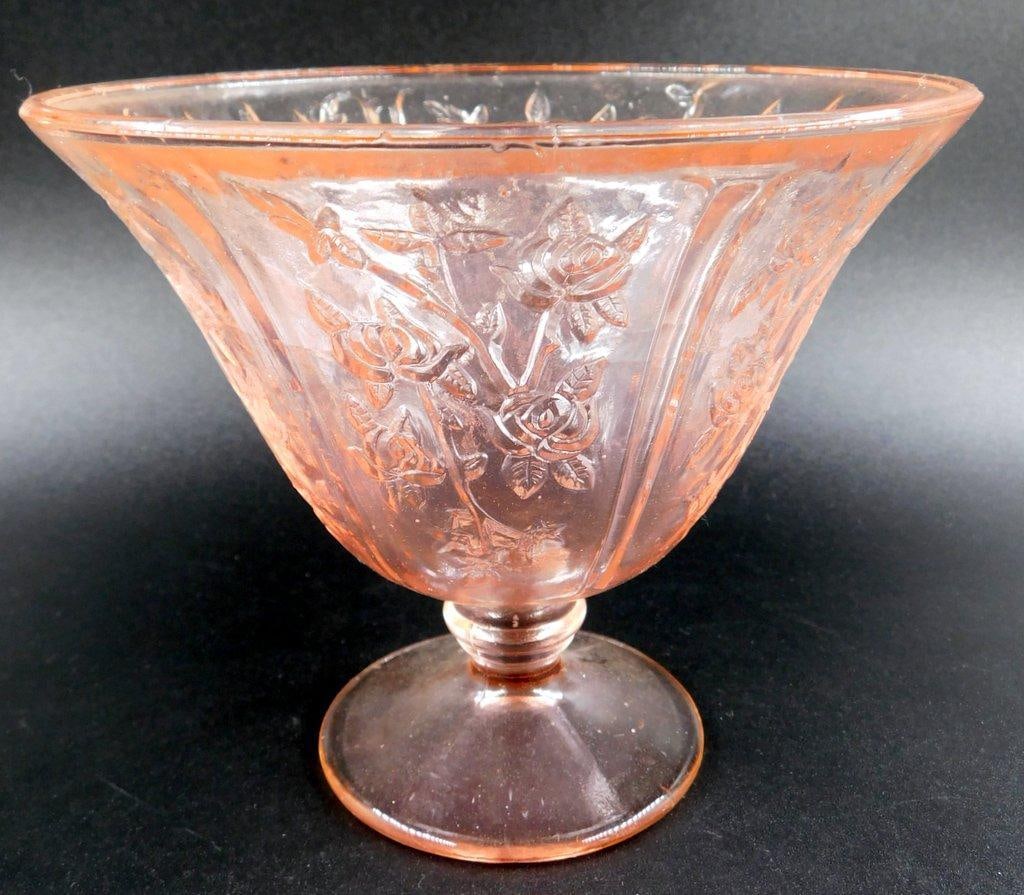 Pink Depression Glass Rose Pattern Compote Bowl (1 of 5)