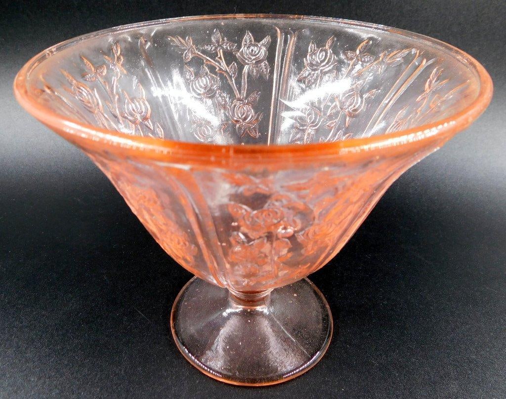 Pink Depression Glass Rose Pattern Compote Bowl - 4