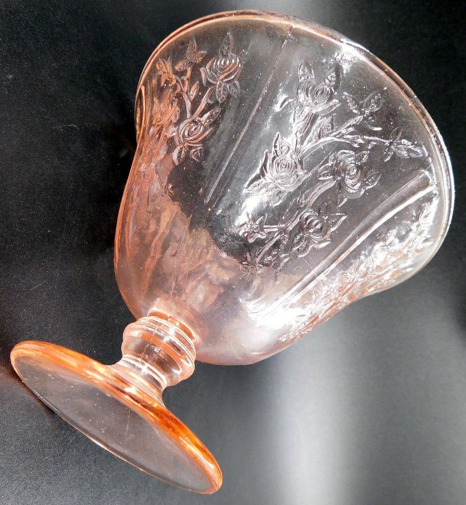 Pink Depression Glass Rose Pattern Compote Bowl - 5