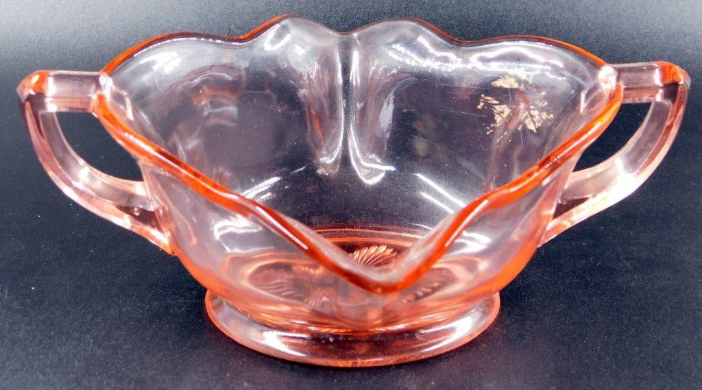 Pink Depression Glass Bowl w/ Handles and Floral Base Design (1 of 6)