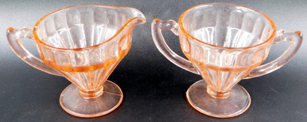 Pink Depression Glass Creamer and Sugar Set w/ Panel Design (1 of 6)