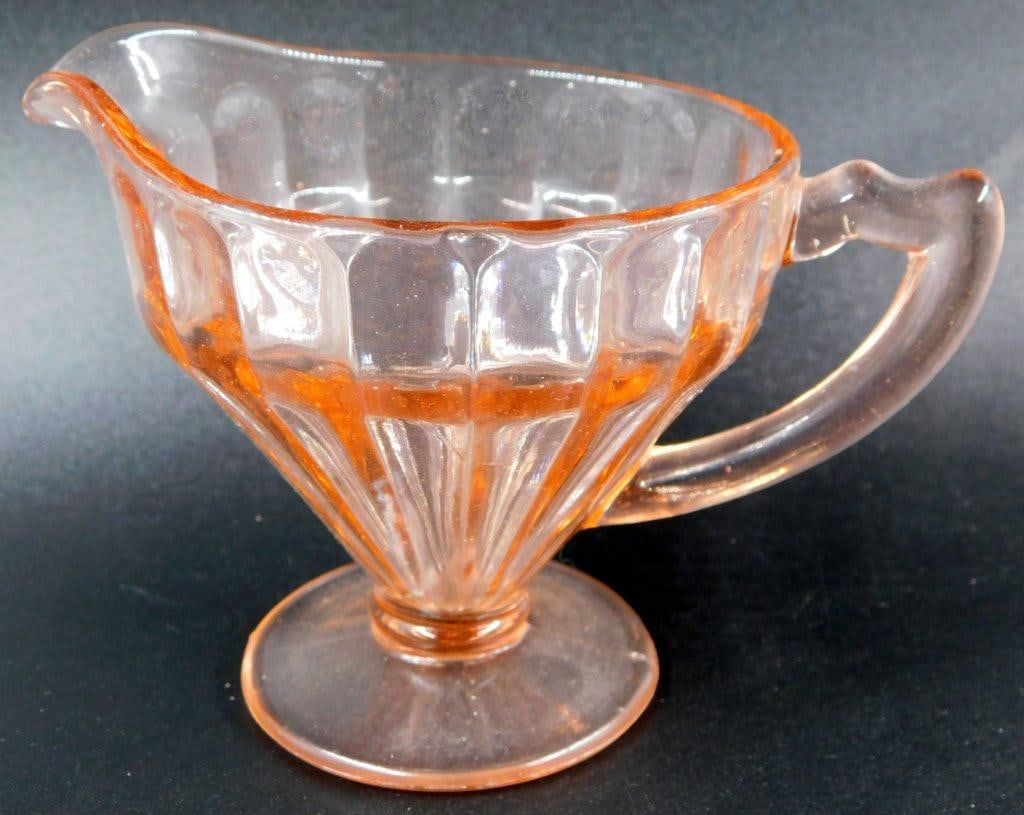 Pink Depression Glass Creamer and Sugar Set w/ Panel Design - 3