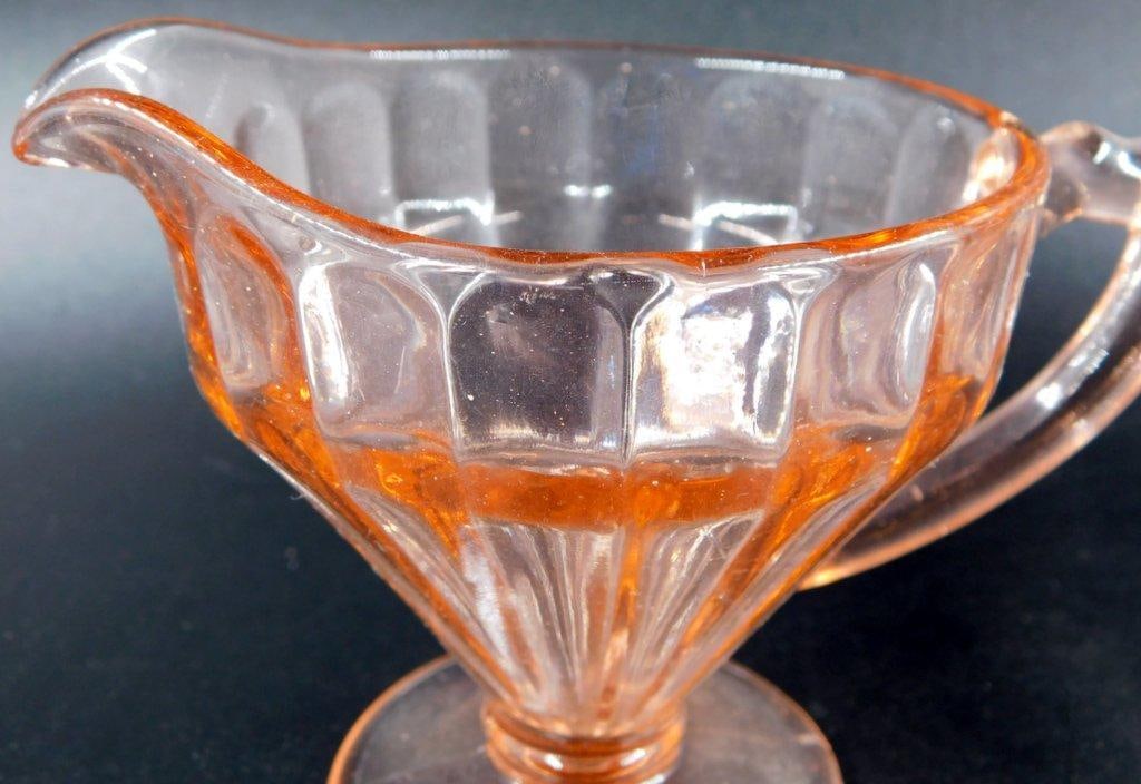 Pink Depression Glass Creamer and Sugar Set w/ Panel Design - 5