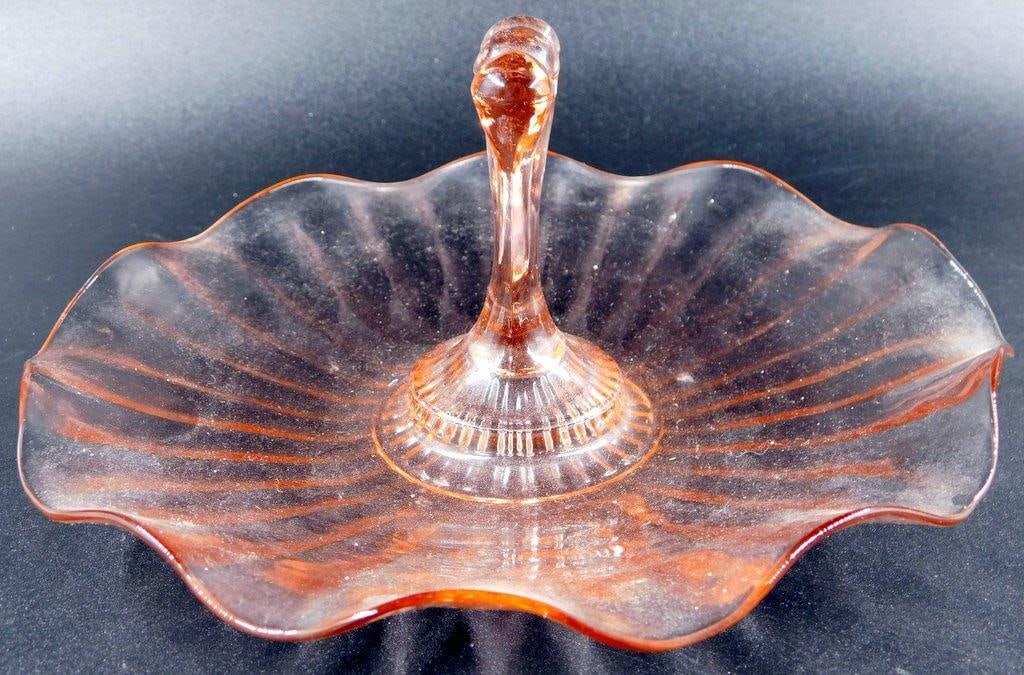 Pink Glass Pedestal Serving Dish w/ Flared Edges - 3