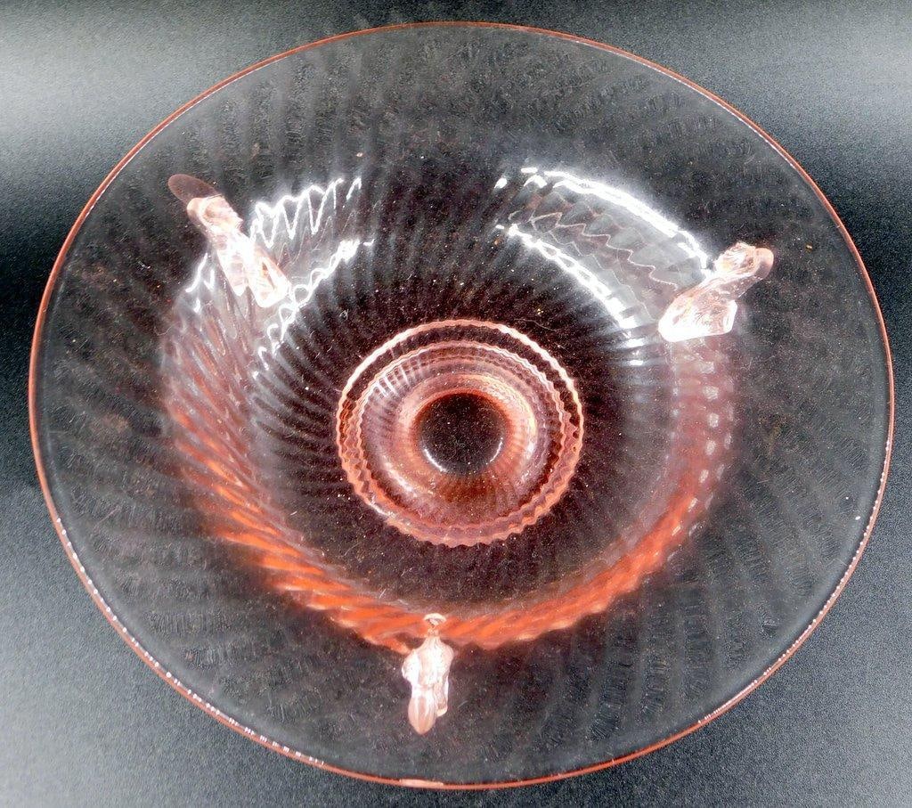 Pink Depression Glass Bowl w/ Dolphin Feet - 3