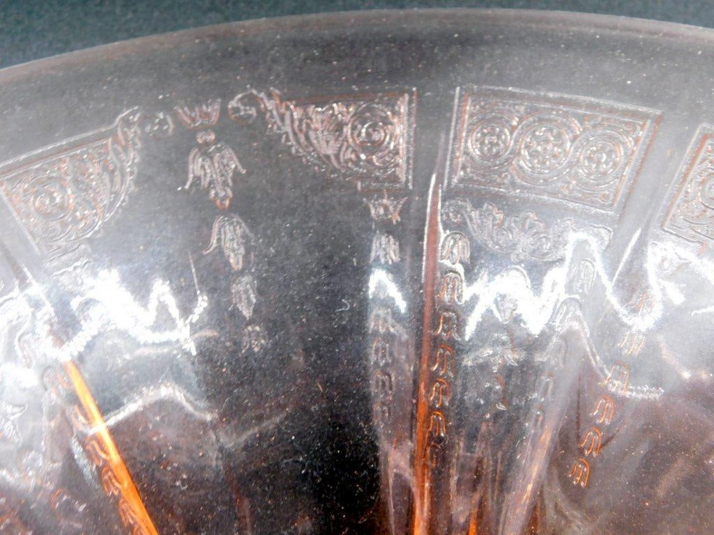 Pink Depression Glass Bowl w/ Etched Geometric and Floral Designs - 5