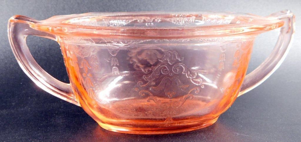 Pink Depression Glass Creamer, Sugar Bowl, and Ladle Set - 3