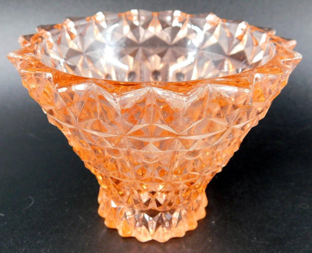 Pink Depression Glass Creamer and Sugar Bowl Set w/ Geometric Pattern - 3