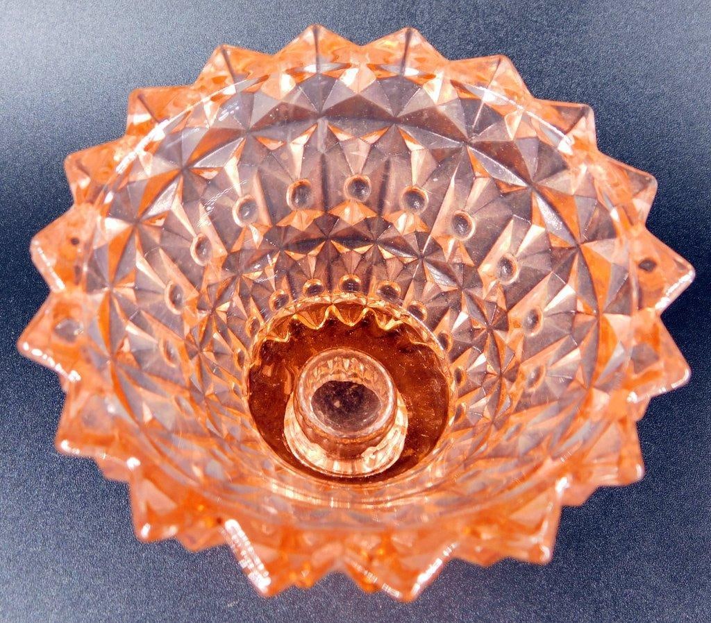 Pink Depression Glass Creamer and Sugar Bowl Set w/ Geometric Pattern - 4