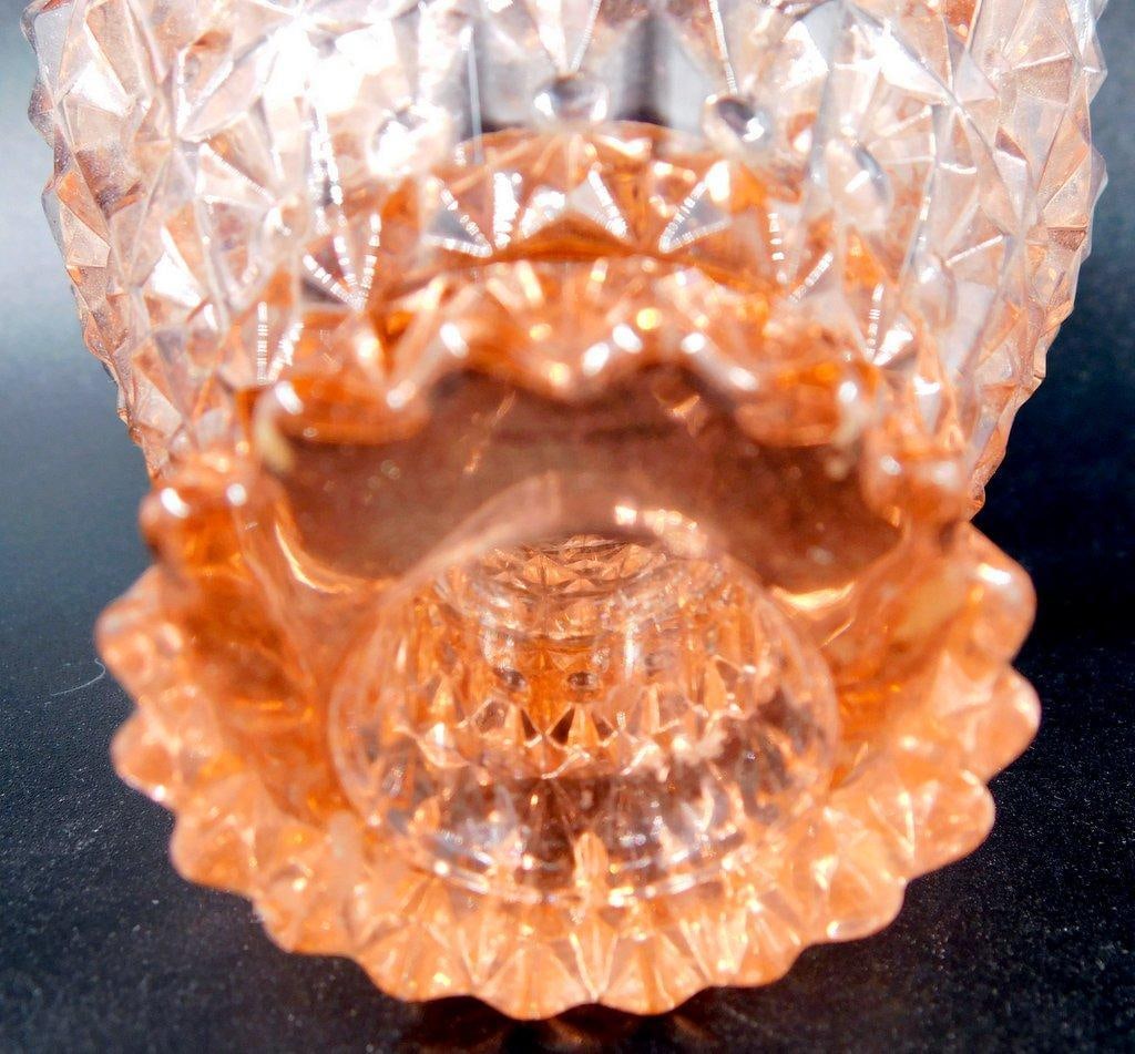 Pink Depression Glass Creamer and Sugar Bowl Set w/ Geometric Pattern - 5