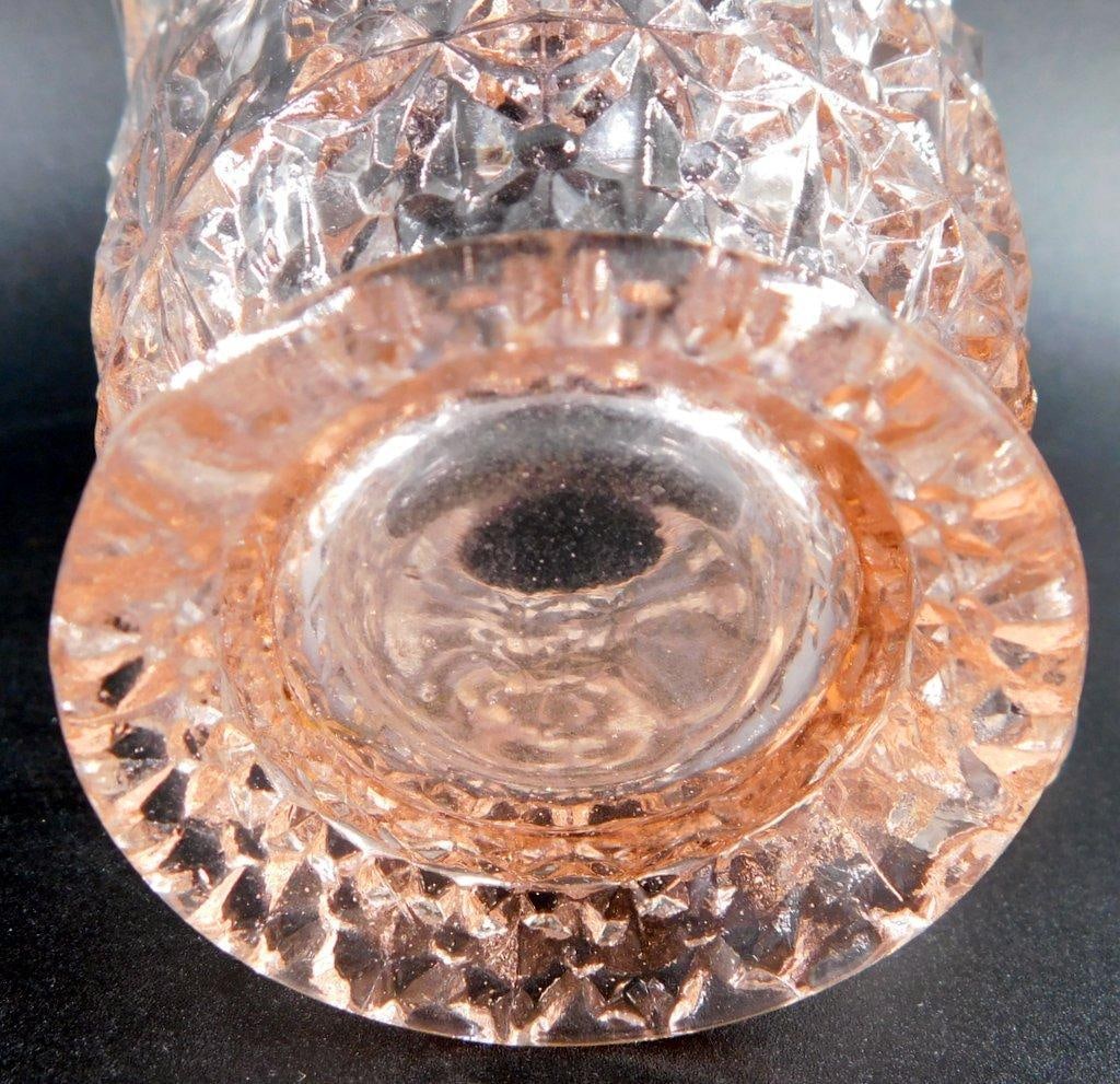 Pink Depression Glass Creamer and Sugar Bowl Set w/ Geometric Pattern - 8