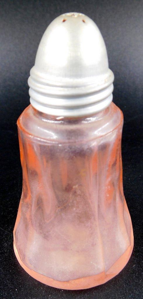 Pink Depression Glass Salt and Pepper Shakers w/ Metal Lids - 3