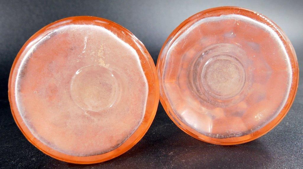Pink Depression Glass Salt and Pepper Shakers w/ Metal Lids - 6