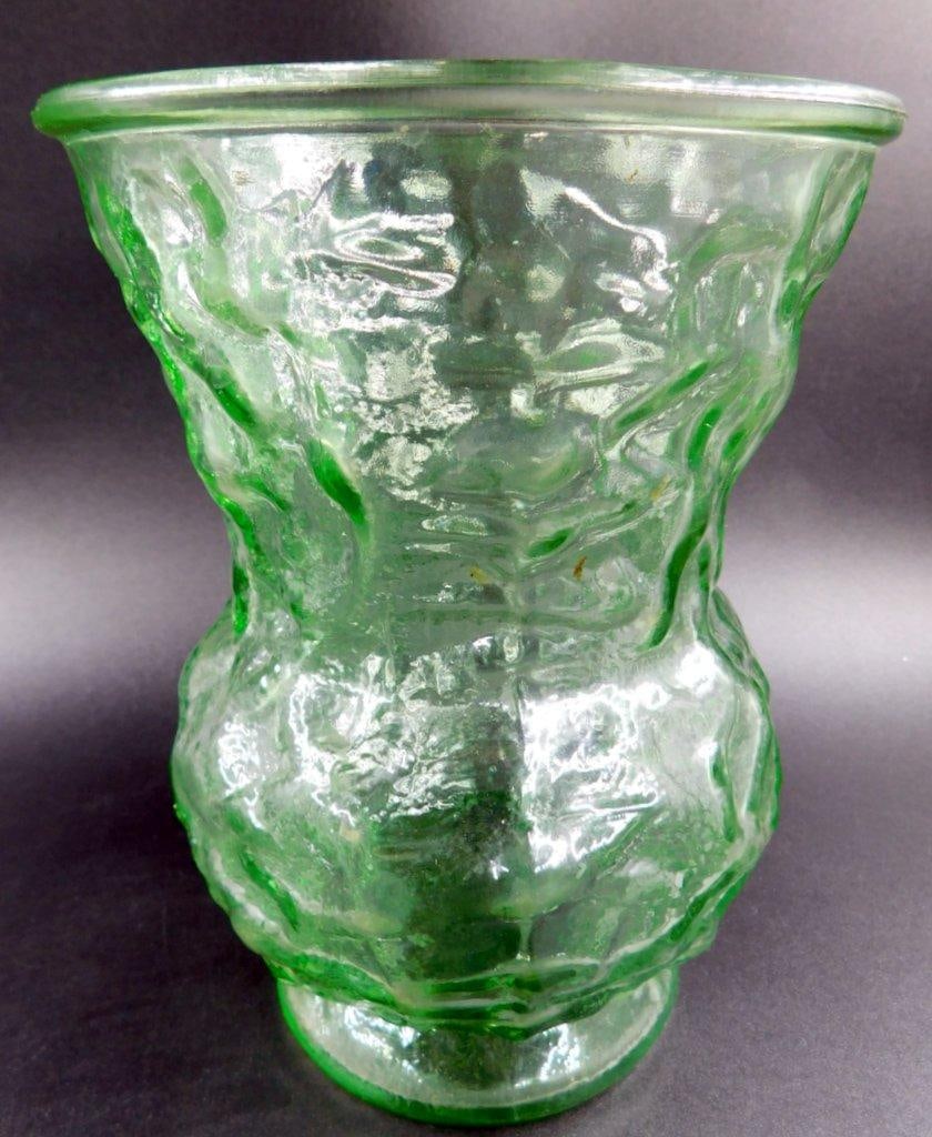 Green Depression Glassware, Including Vase, Cups, and Plate Grouping - 6