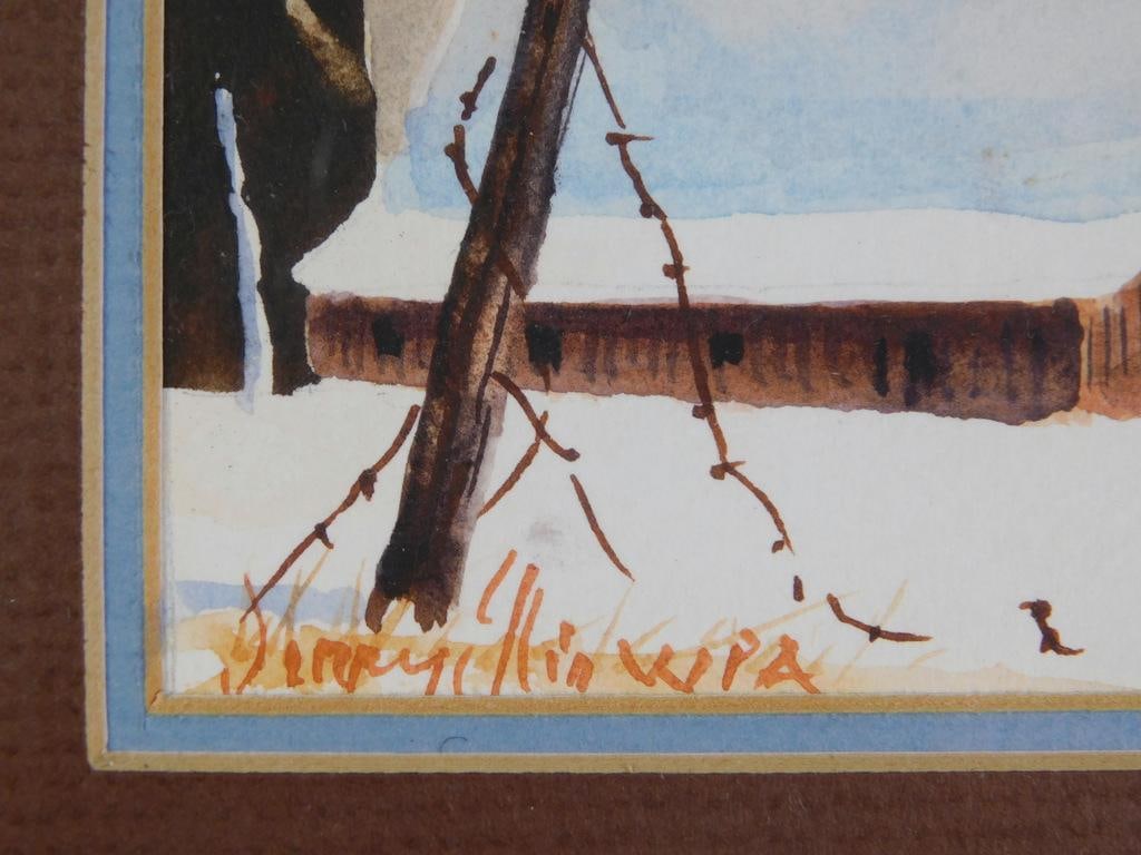 Jerry Ellis WPA, Miniature Watercolor Painting, Framed and Signed - 2