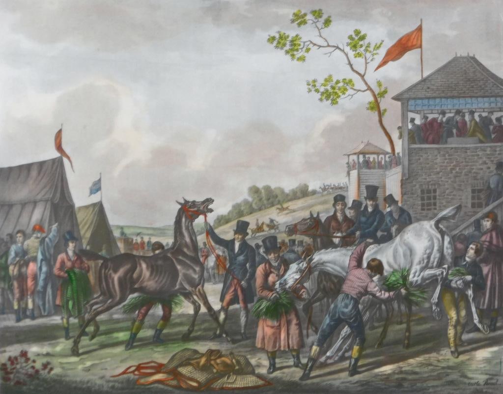 Carle Vernet, Gravure Coloree Les Suites d'une Course, Framed - 2