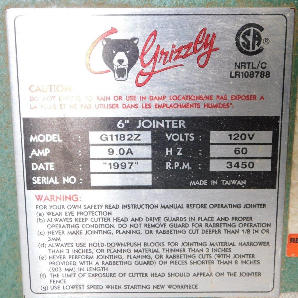 Grizzly G1182Z 6-Inch Jointer Z-Series w/ 3450 RPM Motor - 4