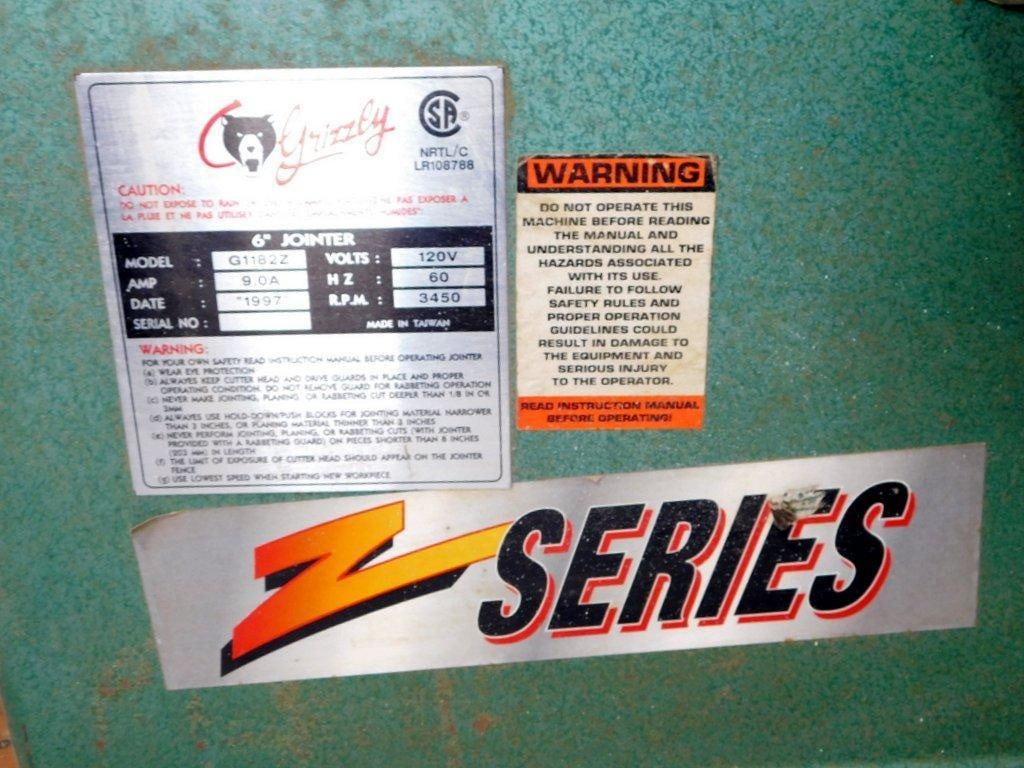 Grizzly G1182Z 6-Inch Jointer Z-Series w/ 3450 RPM Motor - 5