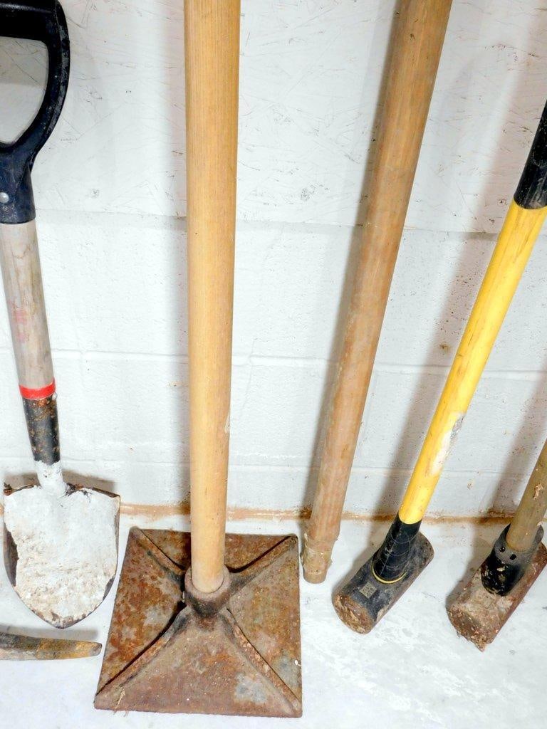 Hand Tools Including Shovels, Sledgehammers, Pickaxe, and Tamper - 3