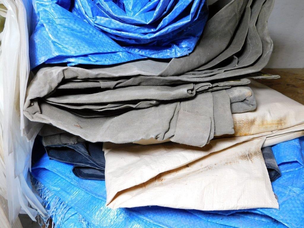 Moving Blankets, Tarps, Plastic Sheeting, and Box of Disposable Towels - 6
