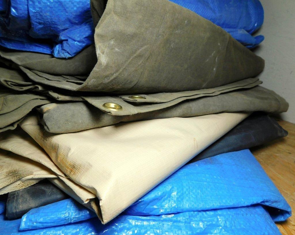 Moving Blankets, Tarps, Plastic Sheeting, and Box of Disposable Towels - 9
