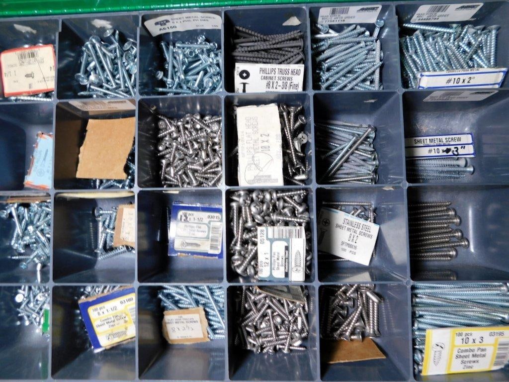 Multi-Drawer Metal Cabinet w/ Contents of Screws, Bolts, and Anchors - 12