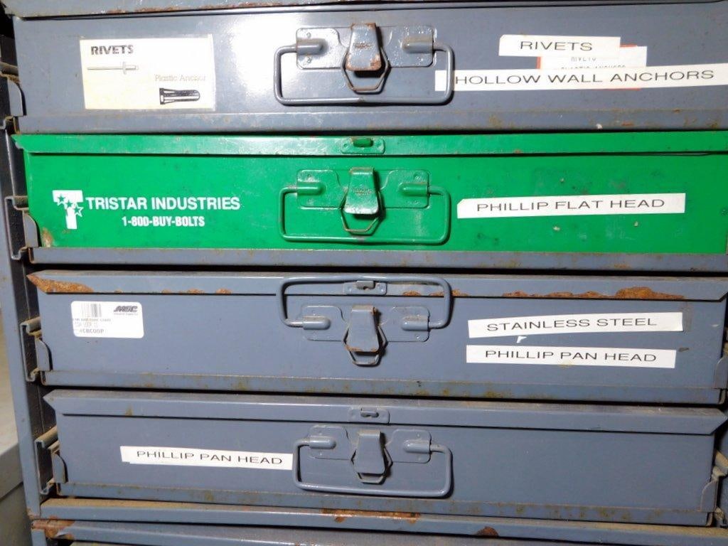 Multi-Drawer Metal Cabinet w/ Contents of Screws, Bolts, and Anchors - 3