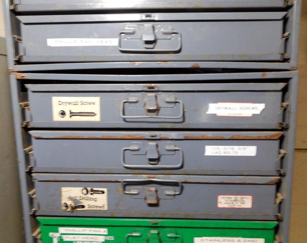 Multi-Drawer Metal Cabinet w/ Contents of Screws, Bolts, and Anchors - 4