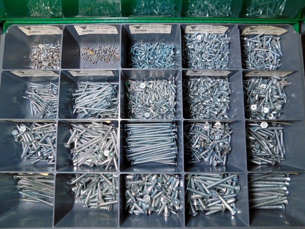 Multi-Drawer Metal Cabinet w/ Contents of Screws, Bolts, and Anchors - 6