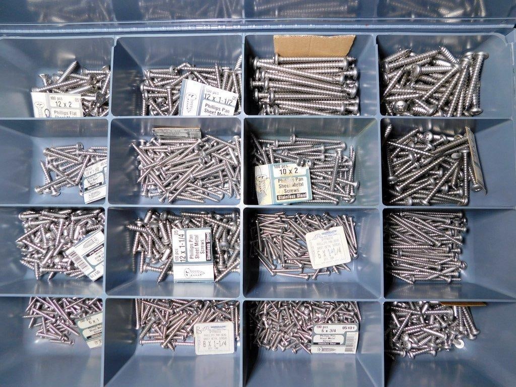 Multi-Drawer Metal Cabinet w/ Contents of Screws, Bolts, and Anchors - 7