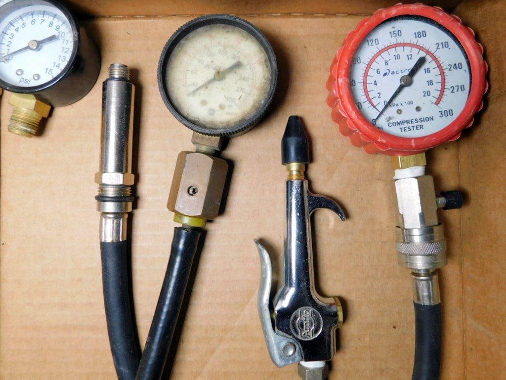 Tool Set Lot Featuring Husky Air Compressor Kit and Motorcycle Chain Tools - 3